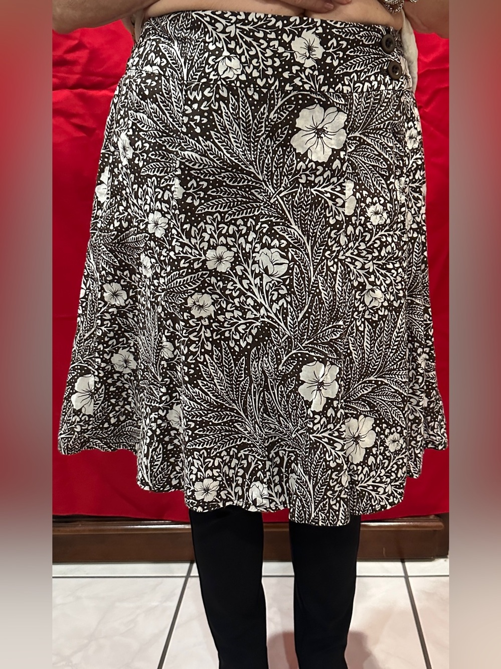 Ann Taylor Brown and White Floral Skater Skirt